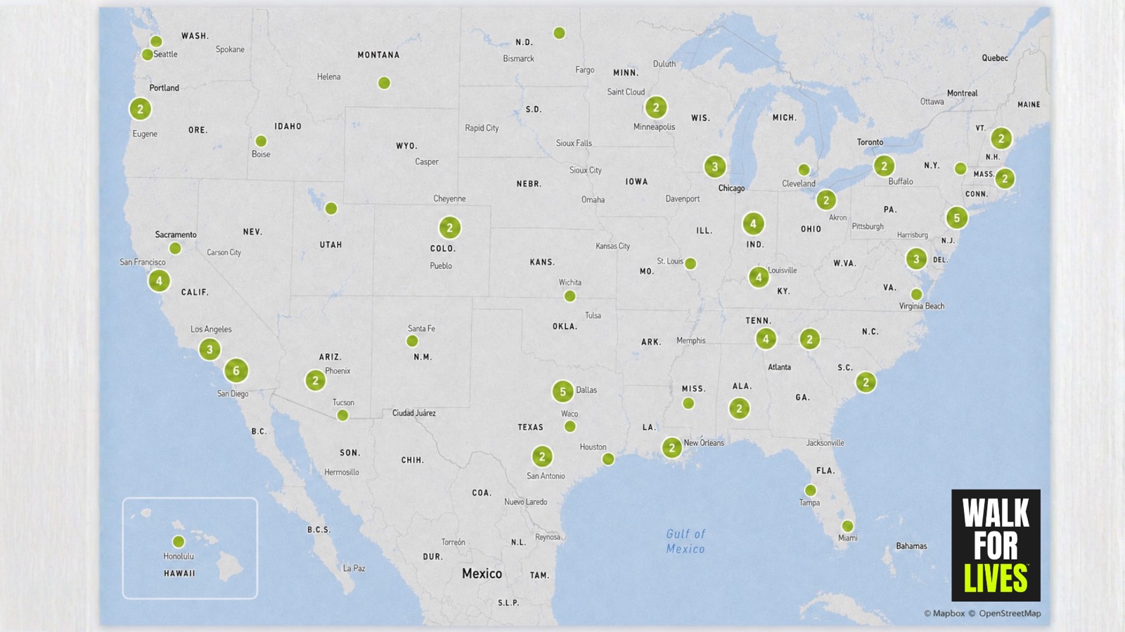Map of Walk for Lives 2026 walk locations. Opens the live map on Mobilize.